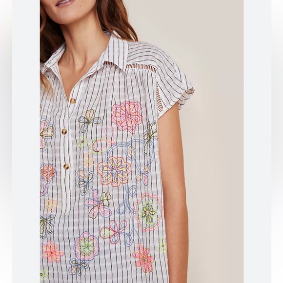 ANTHROPOLOGIE Pilcro Serena Surf Henley Linen Blend Blouse Size XS - Picture 2 of 10